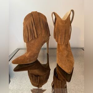 Raye Blade Fringe Bootie Cognac Suede Size 7.5